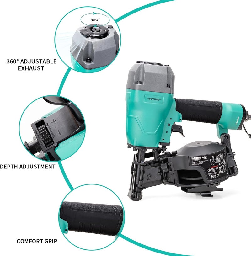Dotool Store Roofing Nailer CN45C 15 Degree 3/4-Inch to 1-3/4-Inch Roofing Nail Gun Pneumatic Coil Nailer 120 pcs Load Capacity - Image 3